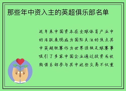 那些年中资入主的英超俱乐部名单